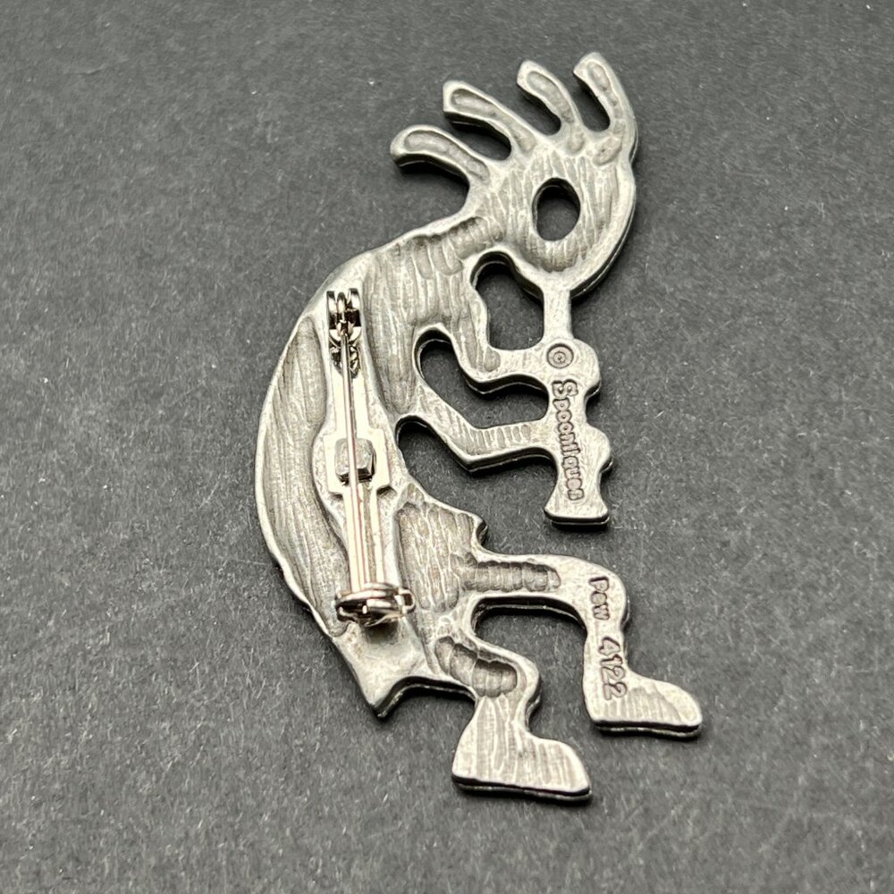 Spoontiques Kokopelli Brooch Boho Southwestern Style Pewter Tone Vintage Pin - Picture 2 of 9